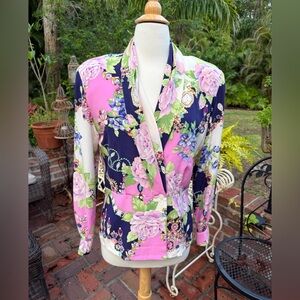 Dana Buchman Floral Pink Navy Women’s silk Blouse size 8